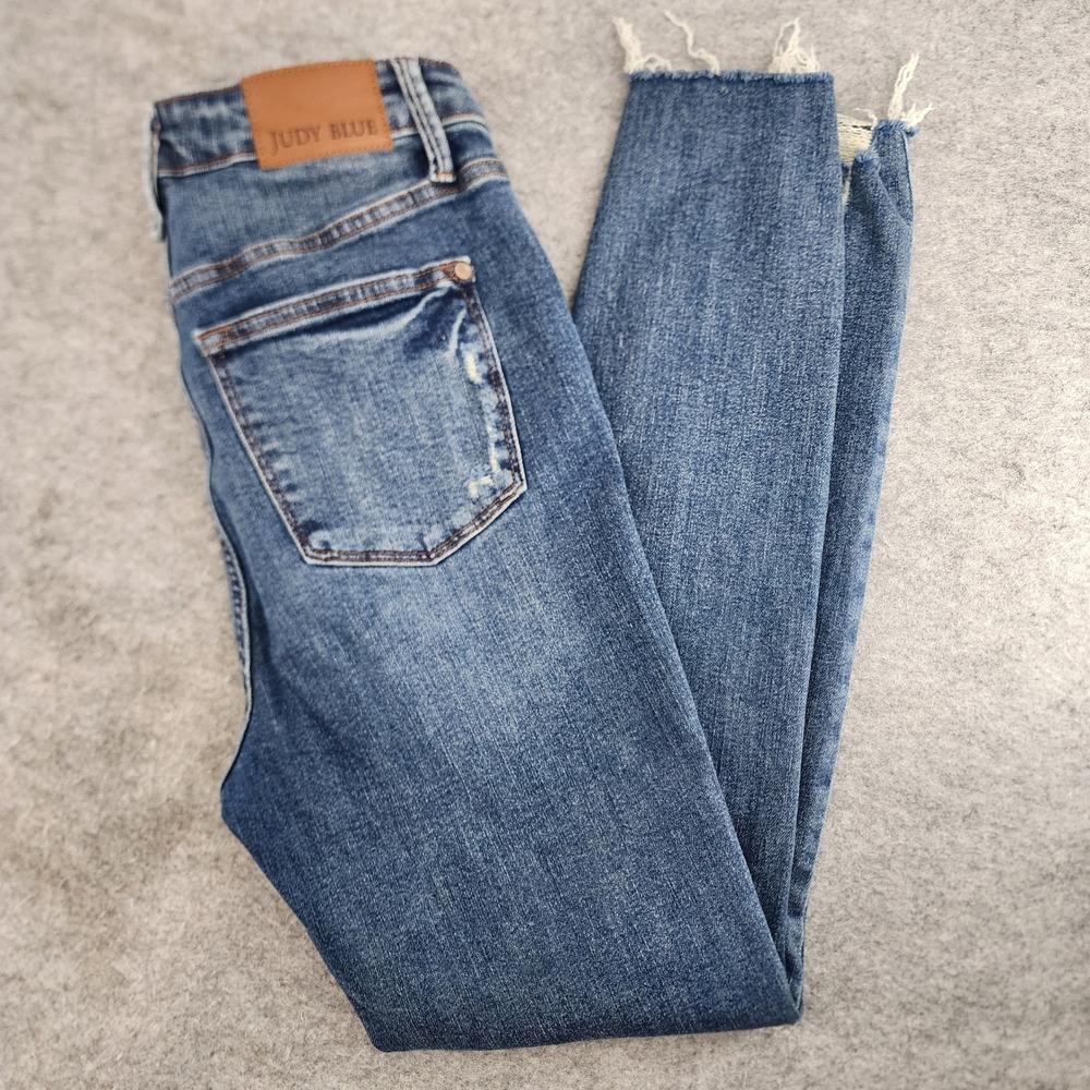 Judy Blue Blue Distressed Raw Hem High Rise Skinny Jeans 9/29 JB88769 MD Women